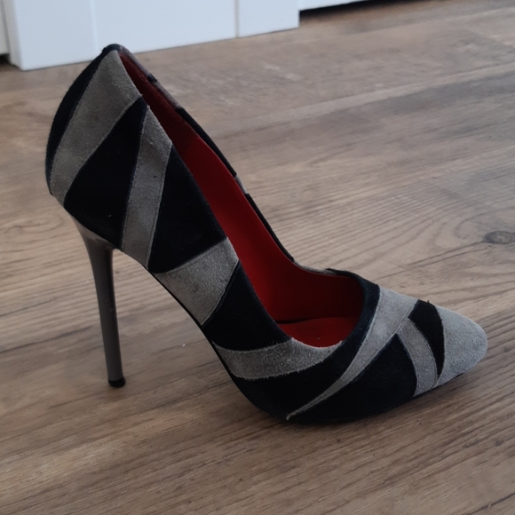 Charles Jourdan Grey Black Suede Heels Size 6 - Picture 5 of 7
